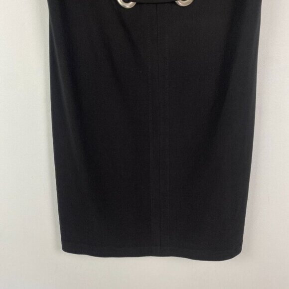 Joseph Ribkoff Stretch Fitted Dress Size 8 Black Silver Eyelets Half Sleeve - Picture 3 of 11